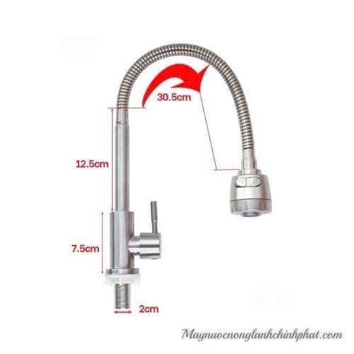 Vòi Rửa Chén Đầu Tăng Áp Thân Uốn Cong Chất Liệu Inox 304