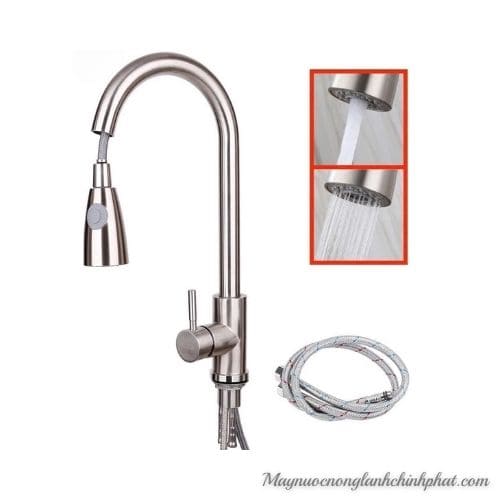 Vòi Rửa Chén Nóng Lạnh Inox 304 Đầu Xịt Dây Rút